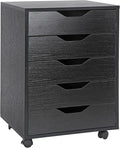 SUPER DEAL 5 Drawer File Cabinet for Home Office Wood Under Desk Filing Cabinet Mobile Printer Stand Rolling Storage Organizer with Lockable Casters for Apartment Small Spaces Black