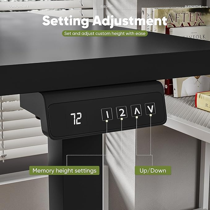 Shahoo Electric Standing Desk with Monitor Shelf 63 x 24 Inches Height Adjustable Corner Table Computer Workstation with Cup Holder and Hook for Home Office Black 63x24 Inch