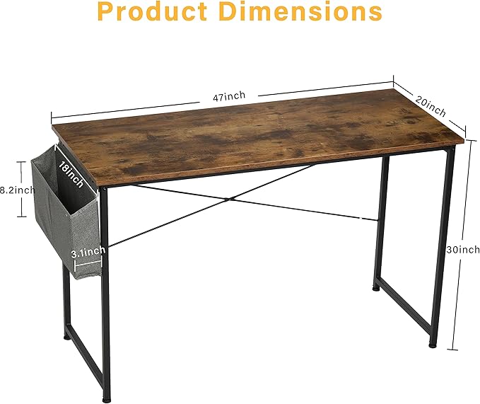 YSSOA Computer Desk Modern Simple Style Desk for Home Office Study Student Writing Desk Vintage Wooden Desk Brown 47 Inch
