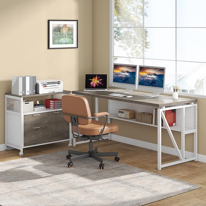 Tribesigns Modern File Cabinet with Drawers for Letter-Sized File and Door Lockable lateral Filing Cabinet Printer Stand with Storage Shelves and with Rolling Caster for Home Office (Oak)