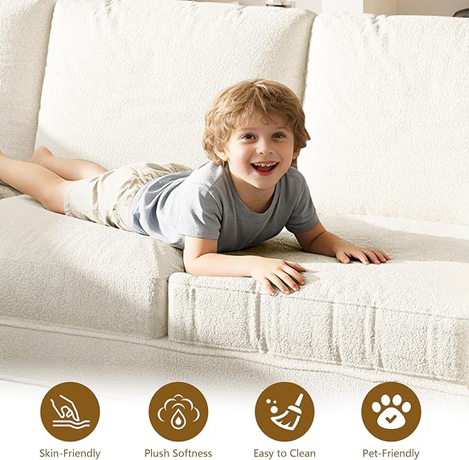 GNIXUU 115.2 L Shaped Couch with Pull Out Bed Convertible Sectional Sleeper Sofa with USB Port &amp Side Pockets 6 Seat Oversized Modular Teddy Cloud Couches for Living Room Apartment Beige