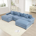 130.4 Oversized Modular Sectional Sofa Corduroy Large Sectional Couches for Living Room 3 Seater Couches with 2 Movable Ottomans Modern Deep Seat Sofa Set U Shaped Blue