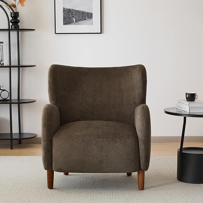 Christopher Knight Home Dolly Mid-Century Modern Velvet Upholstered Wingback Club Chair Living Room Lounge Chair for Relaxation Reading Armchair Solid Wood Living Room Accent Chair Dark Brown