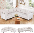 97 Stripe Pattern Sectional Corner Sofa with Storage Armrests &amp 2 Pillows Oversized Modular Couch V-Shape Sofa Upholstered L-Shape Couch 5-Seat Sectional for Living Room Apartment Bedroom