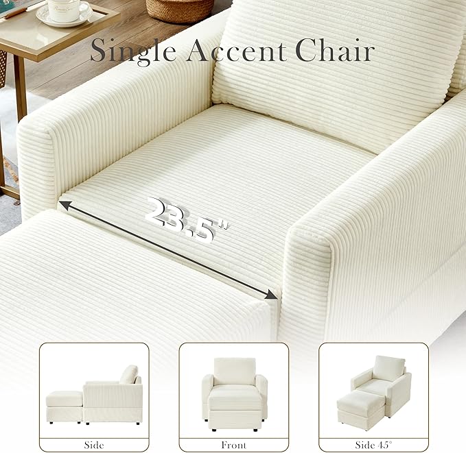 Aoiy &amp Wifon Accent Chair with Ottoman Upholstered Reading Chair with Ottoman Comfy Armchair with Wooden Legs Corduroy Beige