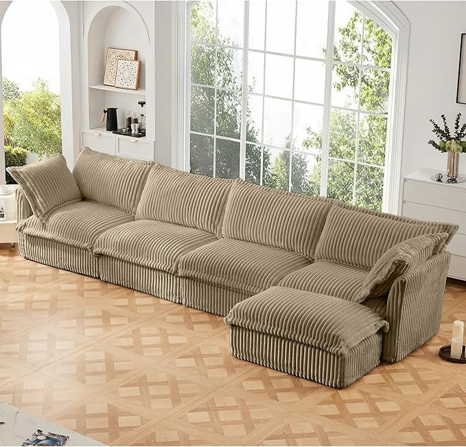 Modular Sectional Couches for Living Room L Shape Couch with 2 Big Pillows and Removable Cover Comfy Cloud Couch Fluffy Deep Seat Long Sofa (Camel 4 Seat + 1 Ottoman)