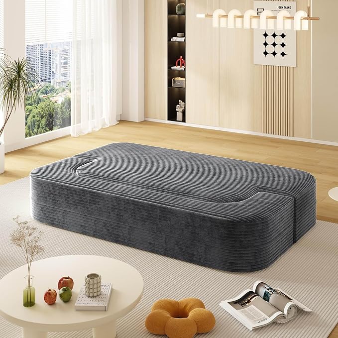 78.7 Convertible Sleeper Sofa Bed with 2 Soft Pillows 2-in-1 Fold Out Couch Upholstered in Luxurious Plush Corduroy Fabric Deep Seat Couch for Living Room Bedroom Guest Room Dark Grey