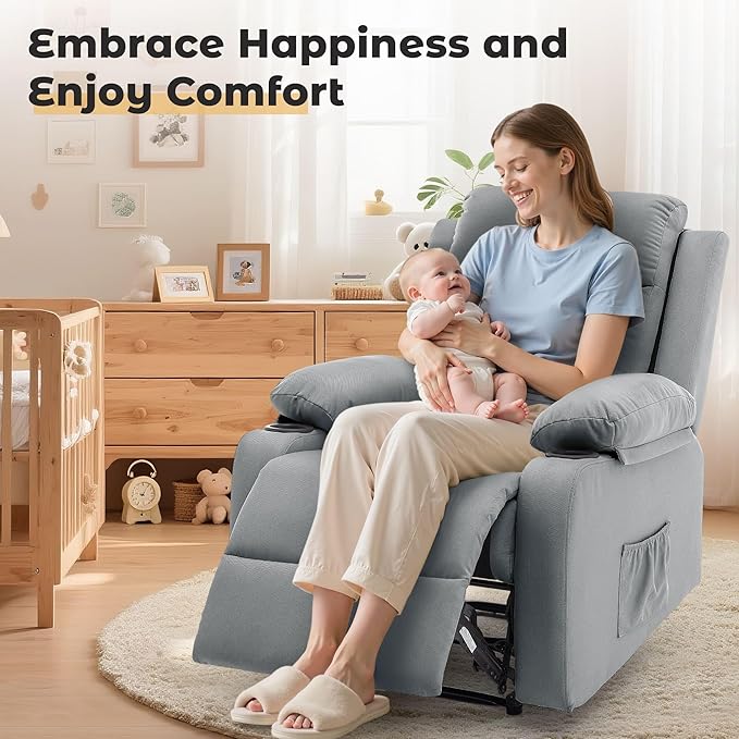 Recliner Chair Small Recliners for Small Spaces Reclining Chair Manual Recliner with Cup Holders and Side Pockets Chairs for Living Room Bedroom Nursery