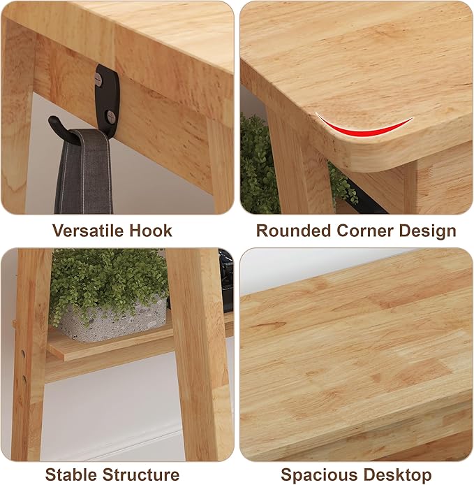 Solid Wood Desk with Drawers - 47.2 Inch Writing Desk with Drawers &amp Storage Shelf Simple Modern Study Table Home Office Computer Desks for Bedroom &amp Home Natural Boho Desks