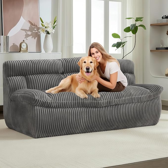 82 Boneless Corduroy Loveseat Sofa for Living Room Oversized Cloud 2-Seater Couch with Deep Seat Comfy Corduroy Couches Sofa with Memory Foam Grey Love Seat Couch No Assembly Required