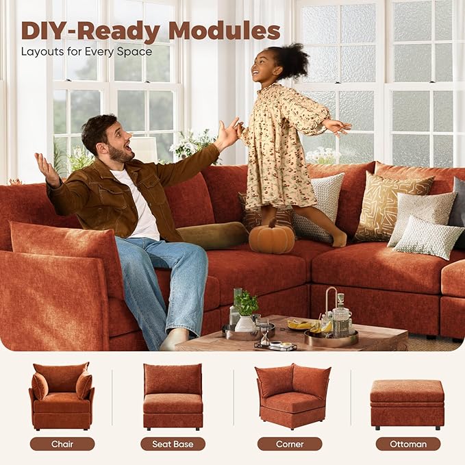 ABCASA Modular Sectional Sofa Seat with Arm Couch Terracotta
