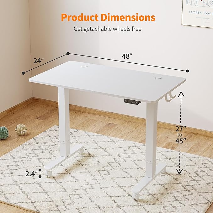 BANTI 48'' Electric Standing DeskAdjustable Height Stand Up DeskSit Stand Home Office Desk White Top