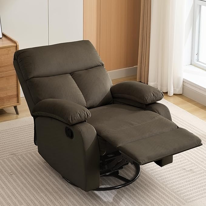 Swivel Rocker Recliner Rocking Small Reclines for Small Spaces Velvet Single Recliner Chair Sofa for Living Room Nursery Bedroom Coffee Brown