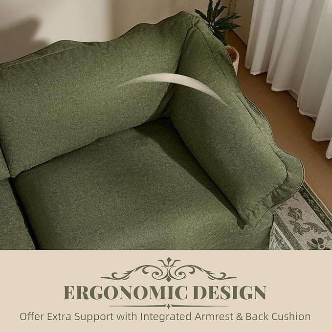 81'' Retro Sofa Couch with Storage 2-Seater Cozy Sofa for Living Room French Country Couch with Removable Washable Cover Green