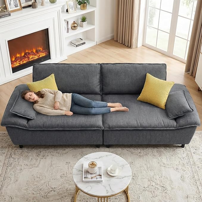 114” Oversized Sectional Sofa – Sailboat Cloud Couch with Adjustable Backrest Extra Deep &amp Wide Seats Modern Sleeper Sofa for Living Room (Grey 114-inch)