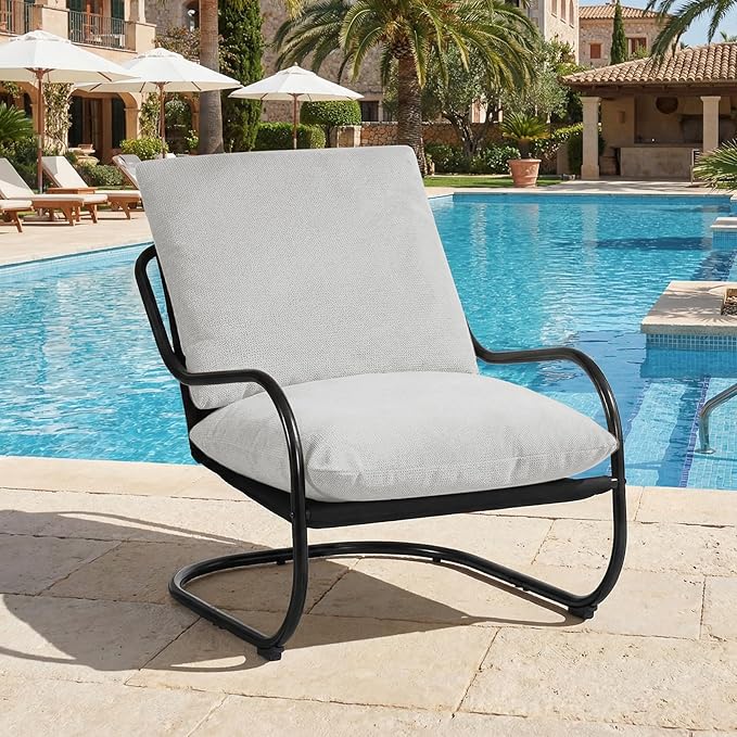 Peace nest Modern Accent Chair Comfy Living Room Suspended Chair Bedroom Armchair with Mental Frame Comfortable Upholstered Cushion for Balcony Lounge Reading Meeting Room Light Grey