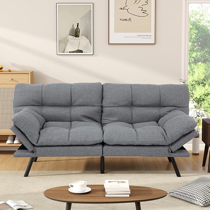 Opoiar Futon Sofa Bed Convertible Memory Foam Foldable Couch Modern Sleeper Loveseat with Adjustable Armrests&ampBackrests for Small Spaces Office Studio Apartment Dorm Game Room