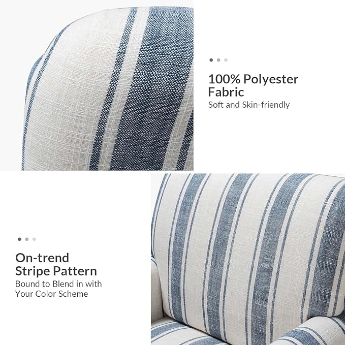 HULALA HOME Modern Accent Chair with Arms and Wooden Legs Comfy Upholstered Armchair for Living Room Bedroom (Stripe Pattern Navy)
