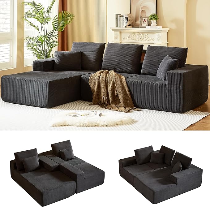109.4 Oversized Modular Sectional Sofa with Chaise Convertible L Shaped Cloud Couch with Deep Seat 35D Full Foam Compressed Boneless Couches for Living Room Bedroom Office No Assembly Required