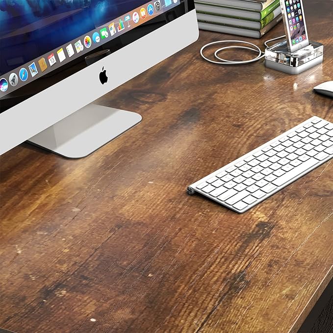 WiberWi L Shaped Desk Office Computer Corner Desk 67” Home Gaming Table with Power Outlet &amp LED Light Writing Study Workstation with Shelves &amp Pegboard Organizer for Home OfficeRustic Brow