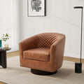 Pia Ricco Faux Leather Swivel Barrel Accent Chairs 360° Swivel Round Single Sofa Chair Comfy Upholstered Club Armchair with Nailhead Trim for Living Room/Reading Room/Bedroom Brown