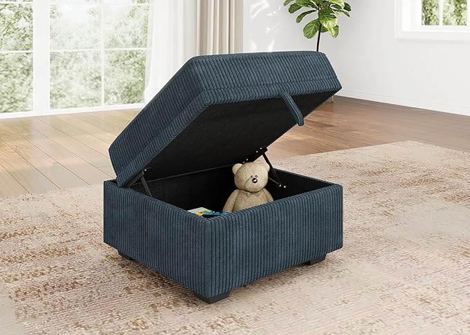 HONBAY Square Ottoman Module for Modular Sectional Sleeper Sofa Storage Ottoman Footrest and Seat Cube Velvet Blue