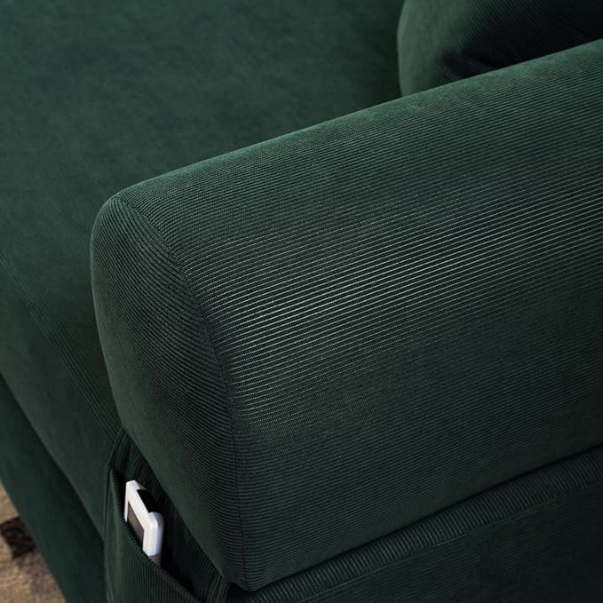 4-in-1 Folding Convertible Sofa Bed 80 Inch Oversized Corduroy Boneless Couch Loveseat Sleeper with Pull Out Bed Floor Sofa Modular Futon Teddy Sofa for Living Room Bedroom Lounge Deep Green