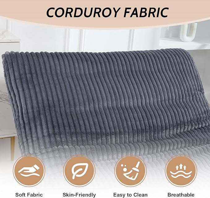 Comfy Lounge Chair Cozy Striped Corduroy Accent Seating with Solid Rubber Wood Frame Soft Plush Cloud Comfort for Living Room Bedroom &amp Reading CornerGray