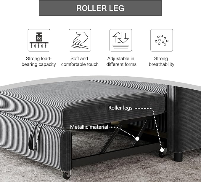 55.51 Sleeper Sofa BedPull Out Couch with Side Pockets3 in 1 Corduroy Fabric Loveseat Sleeper SofaPull Out Sofa Bed with Adjustable Backrest for Living Room Bedroom Apartment（Gray）