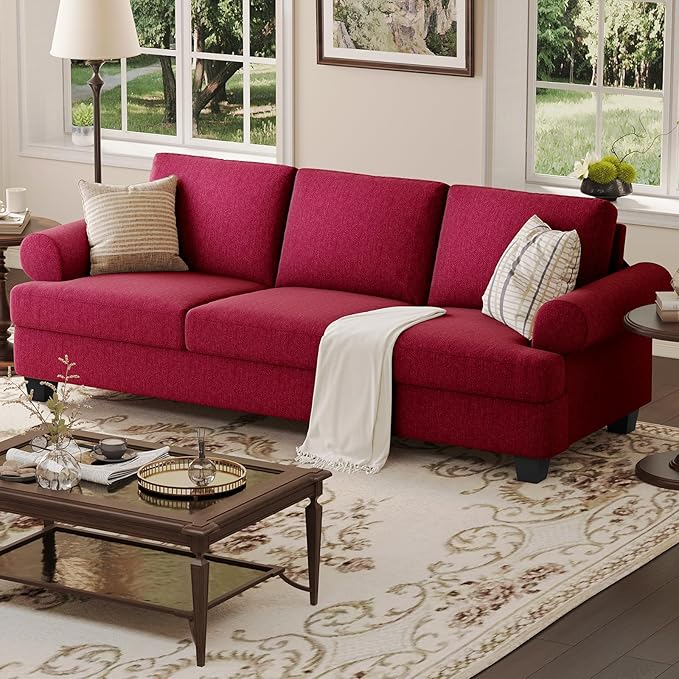 91 Inch Lawson Sofa with Extra Deep Seats Oversize Mid-Century 3-Seat Sofa Couch for Living Room Apartment Lounge Red