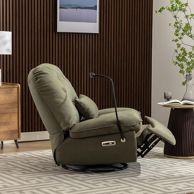 Smart Oversized Electric Recliner Chair 360° Round Swivel Rocking Glider Rocker for Adults Modern Comfy Ergonomic Chaise Lounge Indoor Theater Seating Living Room Reading Emerald Green Fabric
