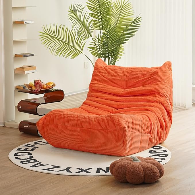 N&ampV Fireside Chair Mid Century Armless Floor Sofa Soft Premium Corduroy Floor Lounge Chair Foam Sofa for Living Room Bedroom and Office (Tangerine)