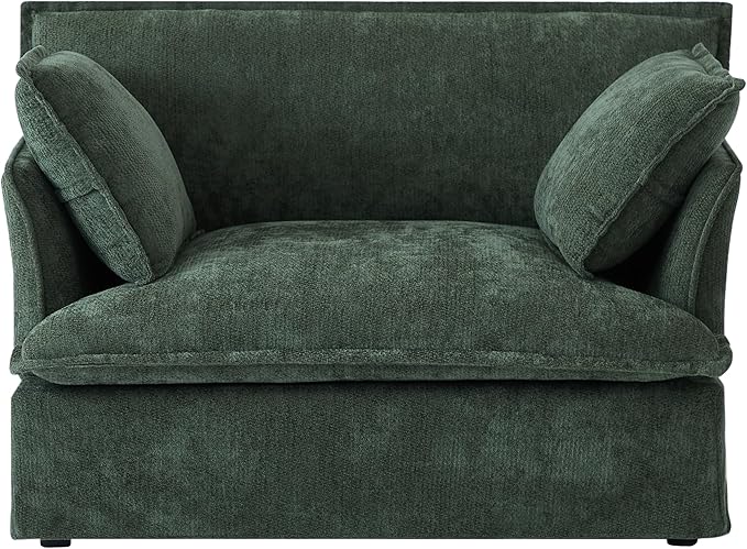 Merax 47.2 Oversized Accent Chair with Dual-Port Charging Skirted Base Deep and Wide Seat Cloud-Like Comfy Single Sofa Modern Design for Living Room&ampApartment ChenilleGreen