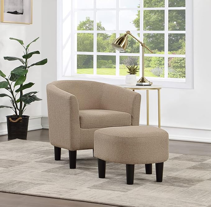 Convenience Concepts Take a Seat Churchill Accent Chair with Ottoman Tan Fabric