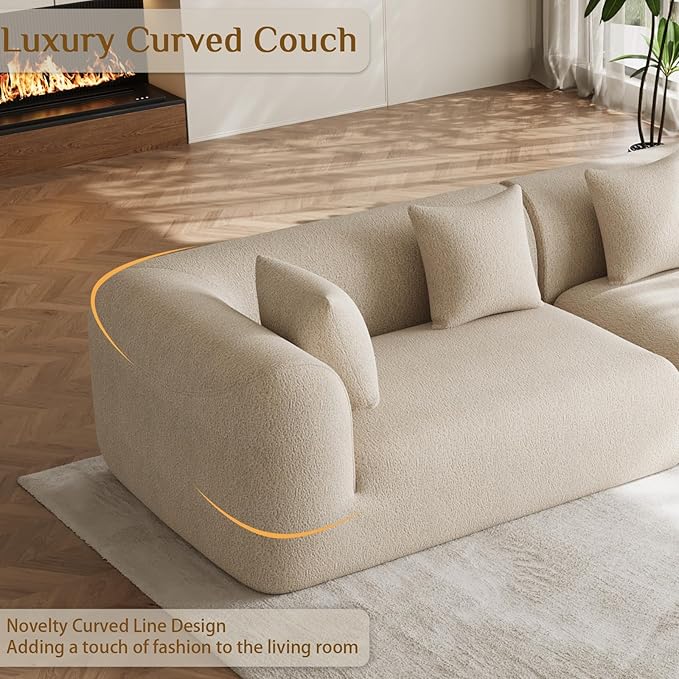 120 Oversized Sectional Couches for Living Room Comfy Plush Boneless Modular Sectional Sofa Modern Modular Couch Chenille Cloud Couch Sectionals 4 Seater No Assembly Needed Beige White