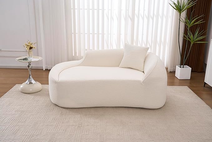 DEINPPA Modern Chaise Lounge with Pillow Chenille Comfy Cloud Couch for Living Room Bedroom Apartment No Assembly Needed-White | Lasting Support