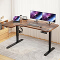 Electric Height Adjustable Standing Desk 59 L-Shaped Sit - Stand Desk for Work or Home Office Push Button Memory Settings Brown Splice Board/Black Frame