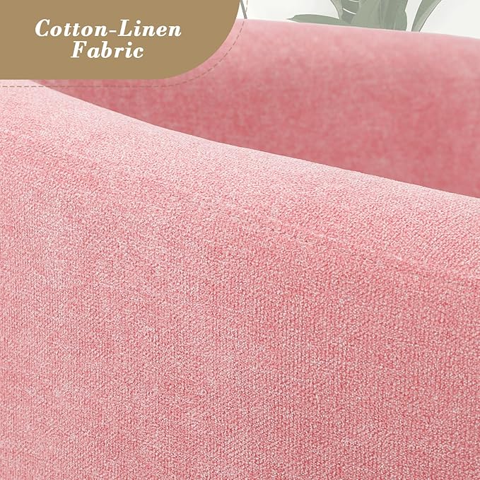 Athena Collection Modern Accent Chair with Ottoman Linen Barrel Sofa Chair Comfy Upholstered Armchair Reading Chair with Thickened Seat Cushion for Bedroom Living Room Pink