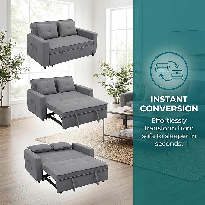 83 Inch Convertible Sofa Bed with Side Pocket Modular Sectional Couch with Pull Out Bed L Shaped 2 Seat Sectional Sleeper Sofa for Living Room Apartment Black