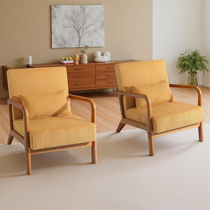 Accent Chair Mid Century Modern Armchair with Pillow Upholstered Lounge Sofa Reading Side Chair for Living Room Bedroom