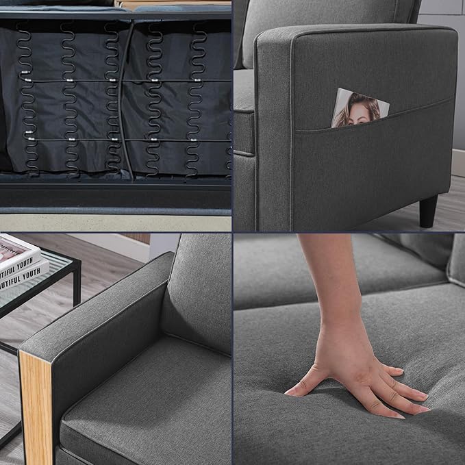 54.7 Loveseat Sofa for Small Spaces 2 Seat Modern Fabric Love Seat Mini Couch With Armrest Pockets Living Room Furniture Dark Grey