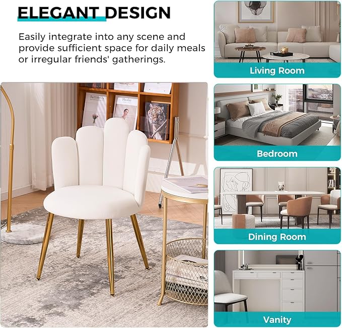 Dining Chairs Set of 2 Modern Dining Room Chairs Modern Cute Velvet armless Accent Chair with Gold Legs for Living Room/Bedroom/Kitchen (2 White)