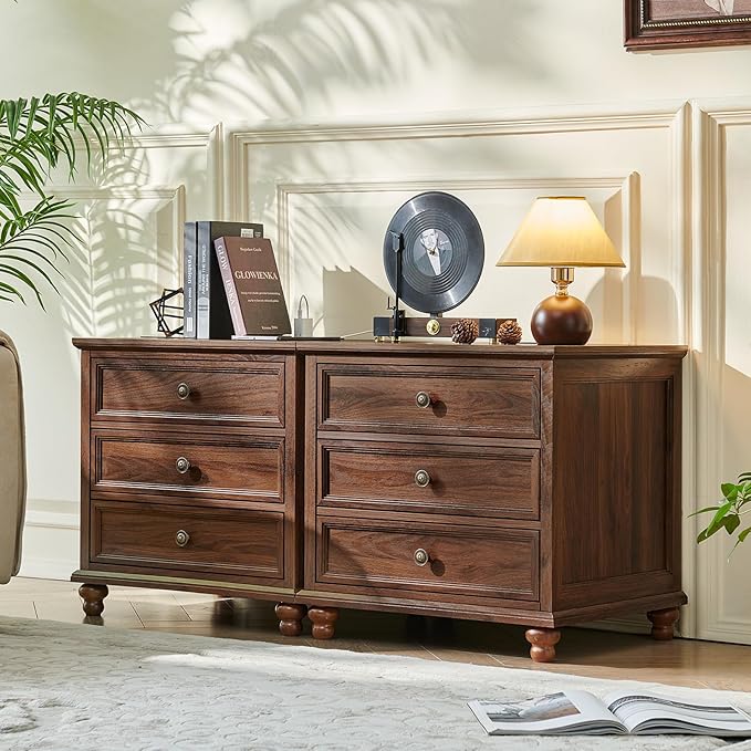 Farmhouse Nightstand with Charging Station 24 Wide End Table with 3 DrawersWood Dresser Cabinet for Bedroom Bed Side Table Chest of DrawersNight Stand for Living Room ClosetBrown