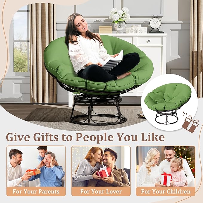 46 Papasan Chair with Cushion and Frame Ergonomic Wicker Papasan Circle Chair for Living Bedroom Reading Room Lounge
