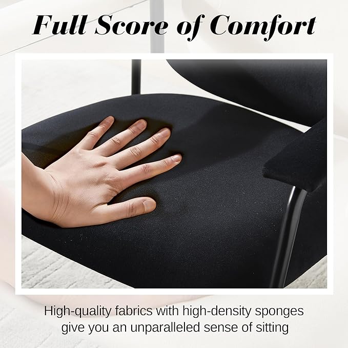 Accent Chair Set of 2 Velvet Upholstered Armchair Reading Side Chair Comfy Living Room Chair with Black Metal Legs for Bedroom Waiting Room Black