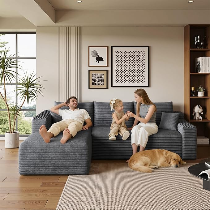 96 Sectional Couches for Living Room Modern Modular Sofa with L-Shape Couchs Upholstered Boneless Couch Deep Seat Sectional Couch with Chaise (Dark Grey 96 Left Facing Chaise+2Seaters)