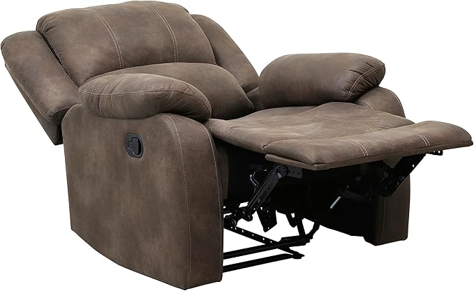 Lexicon Manual Recliner Sofa Chair Home Theater Seating Wall Hugger Manual Reclining Nursery Chair for Bedroom/Living Room/Office/Apartment Brown Polished Microfiber