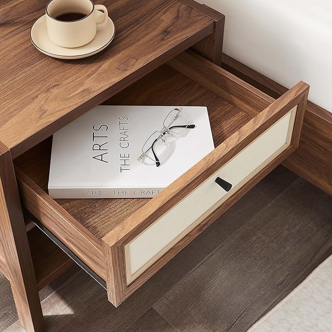 Modway Capri Mid-Century Modern Wood Grain Nightstand Bedside Table in Walnut Side Table with Drawer Nightstand with Storage