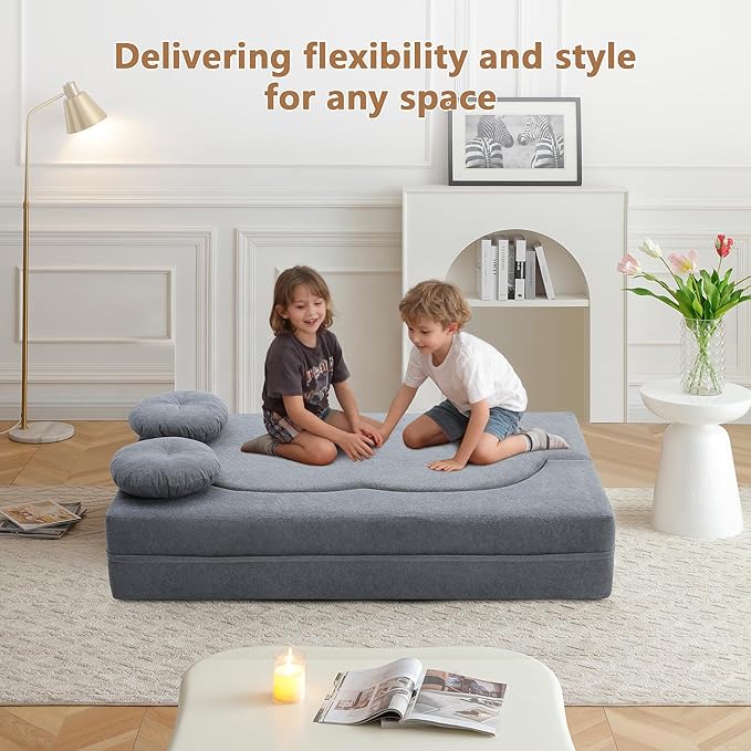 2-in-1 Folding Sofa Bed with Pillow No Assembly Futon Twin Size Sofa Bed Breathable Linen-Cotton Convertible Couch Bed for Living Room and Guest Room 75.5 InchGrey