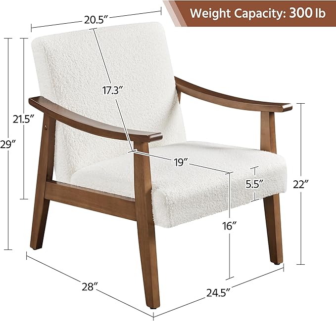 Yaheetech Fabric Accent Chair Mid-Century Modern Armchair with Solid Wood Legs Reading Leisure Chair with High Back for Living Room Bedroom Waiting Room Set of 2 Ivory